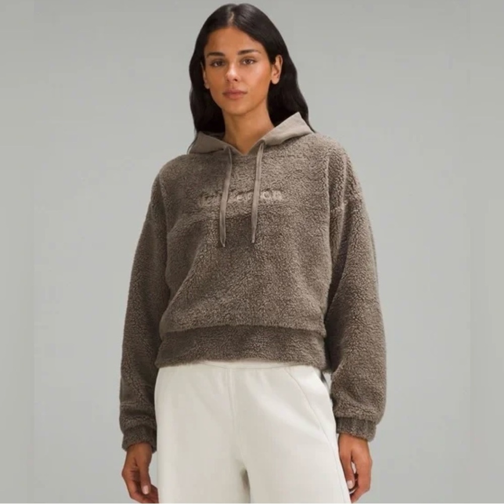 Lululemon Embroidered Logo Fleece Hoodie Sweatshirt Sz 6 Nomad Brown Sherpa